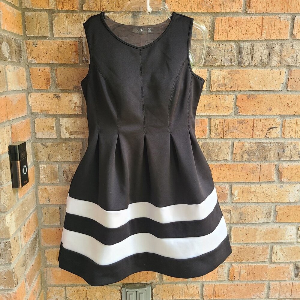 APT 9 Mini Dress Fit-n-Flare Pleated Sleeveless Black White Size L Petite PL - Picture 2 of 8